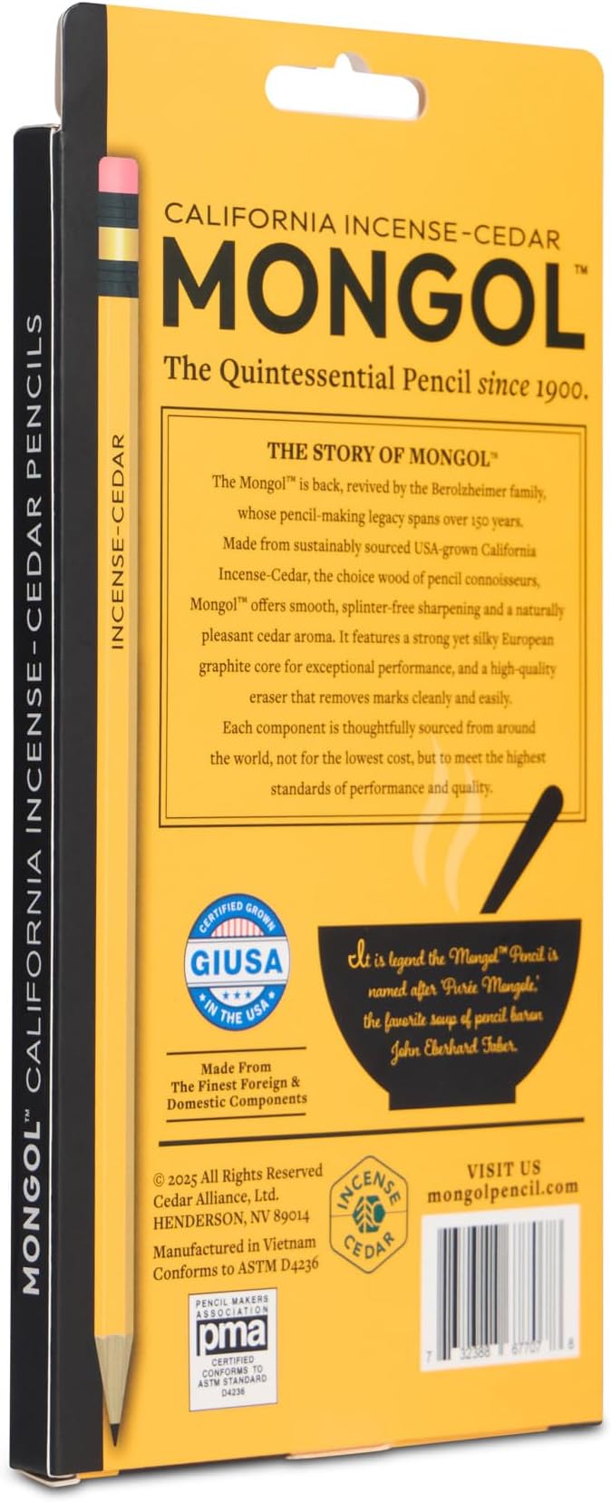 Mongol Classic Incense Cedar #2 Pencil - 12-Pack – Pre-sharpened, European Graphite Core, US Grown Cedar, Smudge Free Eraser – Nontoxic PMA Certified
