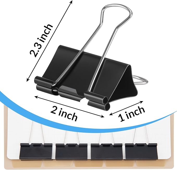 OWLKELA 24 Pack Binder Clips, 2 Inch, Black | Extra Jumbo Size, Large Paper Clamps,Ideal for Home, School and Office Supplies