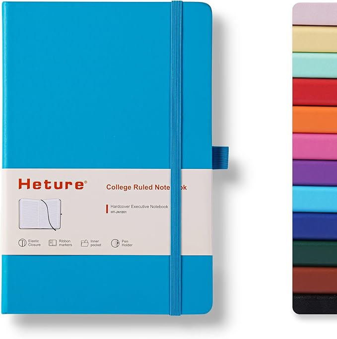 Heture Hardcover Journal Notebooks, A5 Lined Notebook for Writing and Work, 160 Pages 100 GSM Thick Paper, Ruled Notebooks Bulk with Elastic Closure, Hardcover Notebook for Work, School, Travel, Note Taking (Turquoise Blue, 1 Pack)