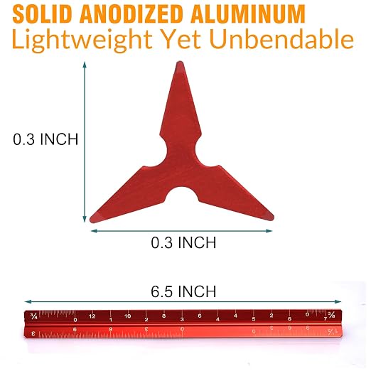 6 Inch Architectural Scale Ruler, Laser-Etched Aluminum Triangular Ruler Set (Red & Black) - Imperial Scale for Architects, Engineers, Students & Draftsmen - 2-Pack