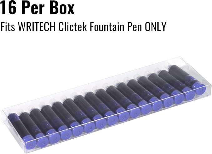 WRITECH W-1784 Cartridge Blue Ink: 16ct Blue Ink Cartridges Set Clictek Fountain Pens
