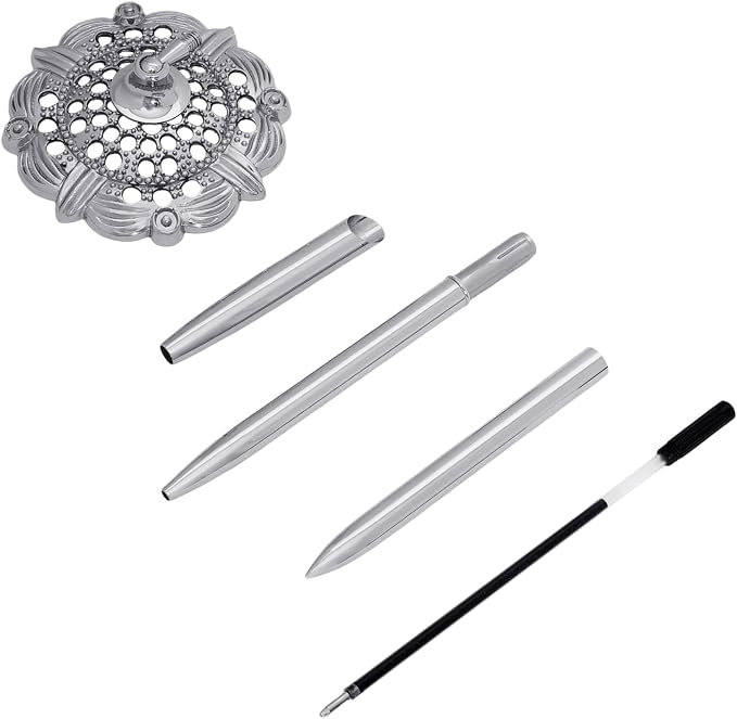 2 Pcs Silver Hollow Round Pen Holder Set Signing Desk Ballpoint Pens for Guest Book Wedding Birthday Party Graduation Teacher Office Business