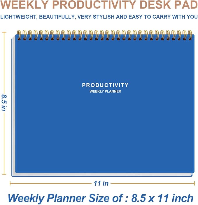 Weekly Productivity Planner - 8.5" x 11" Dashboard Desk Notepad Has 6 Focus Areas to List Tasks for Goals, Projects, Clients, Academic or Meal-Organize Your Daily Work Efficiently, 54 Weeks, Blue