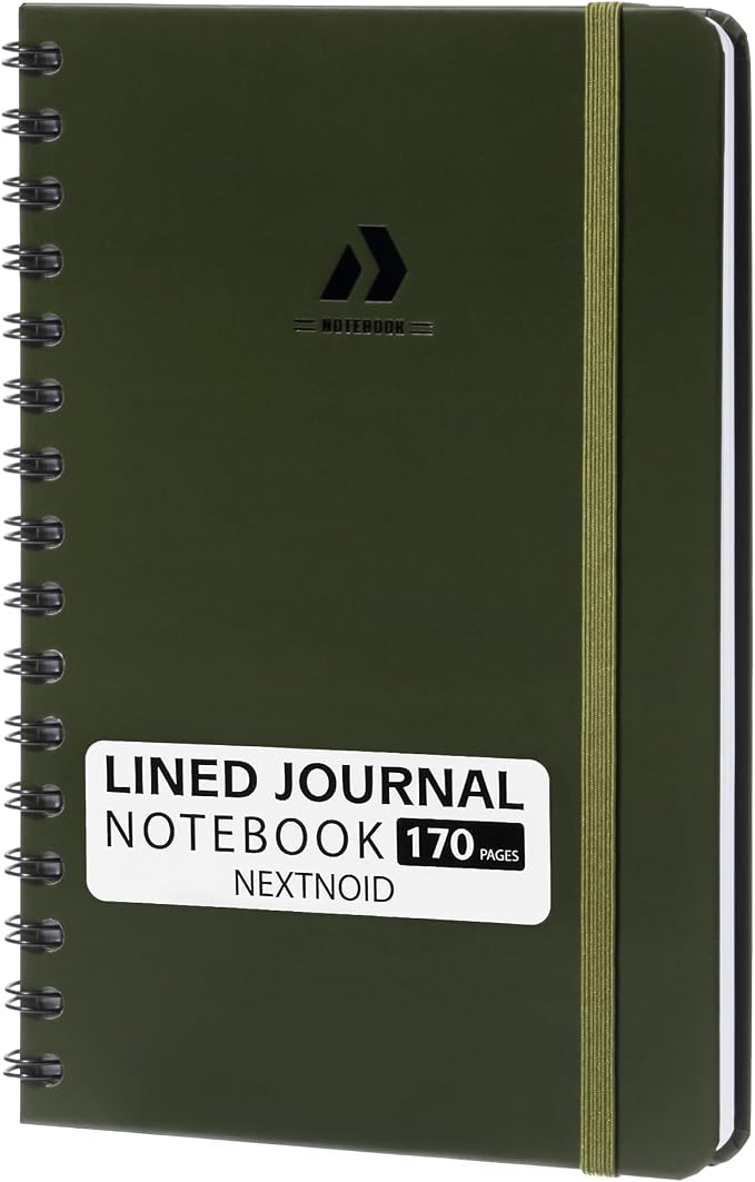 Nextnoid A5 Lined Spiral Notebook - 170 Page, College Ruled, Woodland Olive | Hardcover Notebook for Everyday Writing, A5 Size (5.8" x 8.3") Journal for Work and School, Daily Journaling and Notetaking