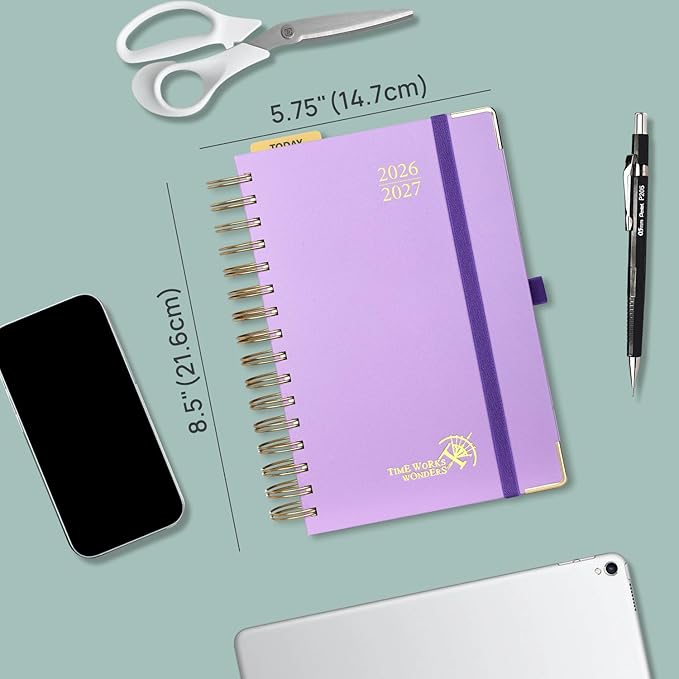 POPRUN 2026-2027 Daily Planner One Page Per Day, 5.75" x 8.5", Academic Daily Calendar Book with July 2026 to June 2027, Hardcover Appointment Book with Hourly Time Slots, Spiral Bound, Monthly Tabs - Burgundy