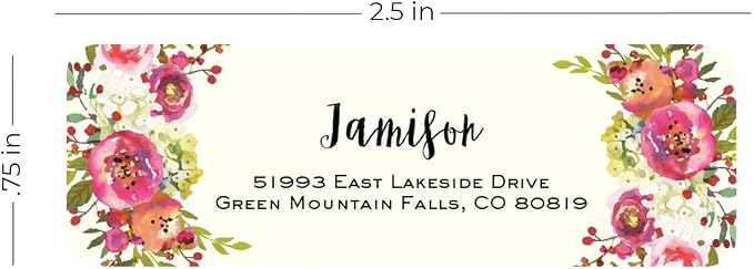 Vibrant Floral and Ivory Rolled Address Labels/Roll of 250 Personalized Address Labels/Designer Return Address Stickers in Elegant Plastic Dispenser