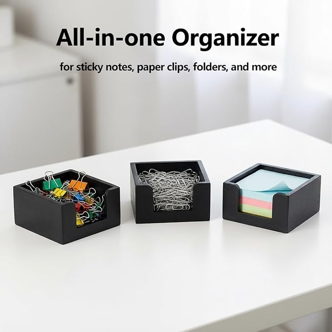 Wood Sticky Note Holder, Post It Note Dispenser for Office Desk Accessories, Self Stick Note Pad Holder, Memo Pad Holder Dispenser Organizer for School Office Desk Supplies, Black