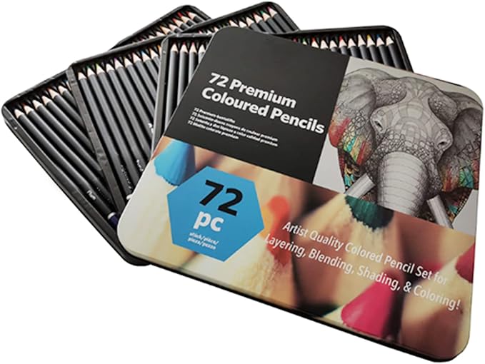 72 Colored Pencils Sets, 2B Hardness Soft Core Easy Coloring Drawing Sketching High Color Solidity Oily Color Pencil with Iron Box for Artists Adult School Supplies