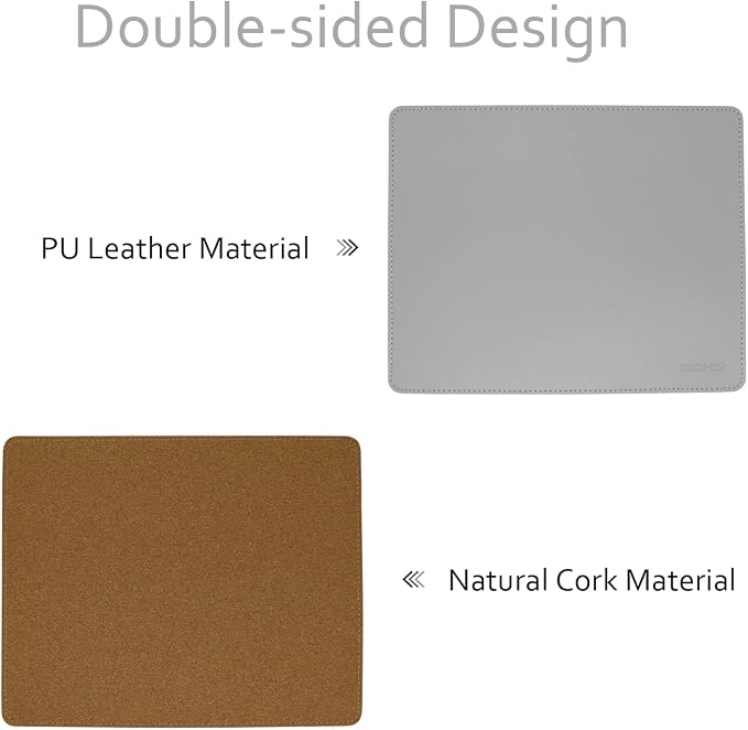 Leather Mouse Pad - Wood Mouse Pads with Stitched Edge,PU Non-Slip Mouse Mat,Double Side Mousepad,Waterproof Gaming Mouse Pad for Desk,Laptop,Office & Home,10.2" x 8.3",1 Pack (Light Gray)