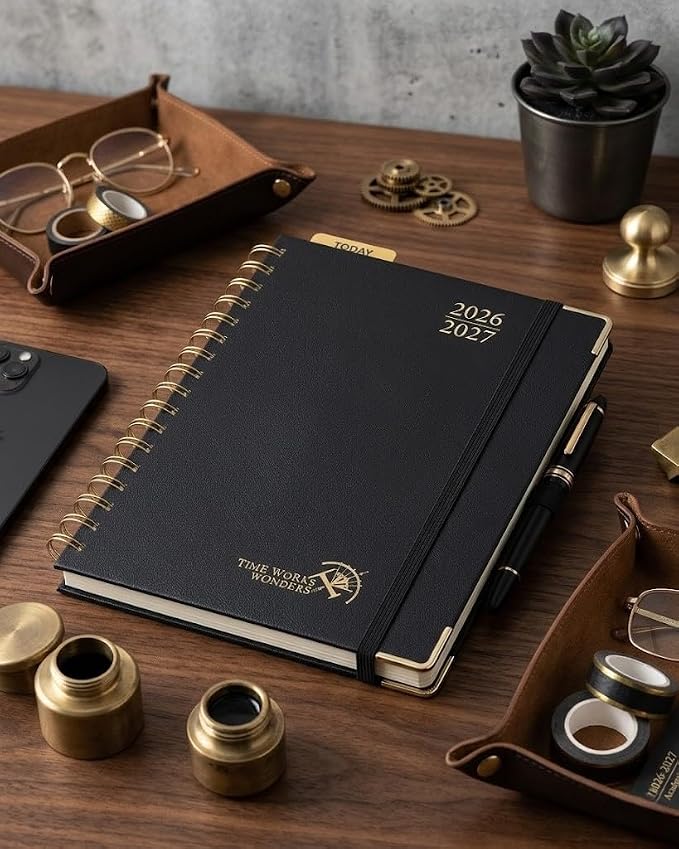 POPRUN 2026-2027 Weekly Planner 6.25" x 8.5" Weekly and Monthly Planner | Jul 2026 - Jun 2027 Daily Agenda Book with Hourly Schedule, Tabs, Hardcover, School and Office Supplies - Black