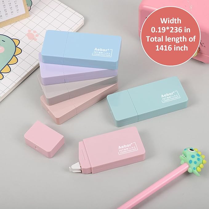 6 Pack Correction Tape Cute White Tape Macaron Color Correction Tape, Easy To Use Applicator for Instant Corrections for Students,Office Workers