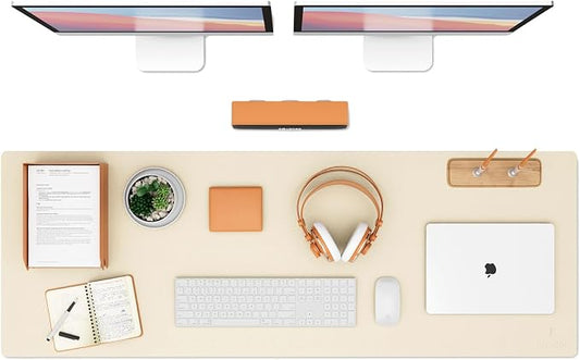 K KNODEL Extra Large Desk Mat, Leather Mouse Pad (47.2"x17", Ivory Cream) | Desk Pad, Keyboard Pad, Computer and Laptop Mat, Desktop Protector and Cover, Writing Pad and Blotter for Home Office