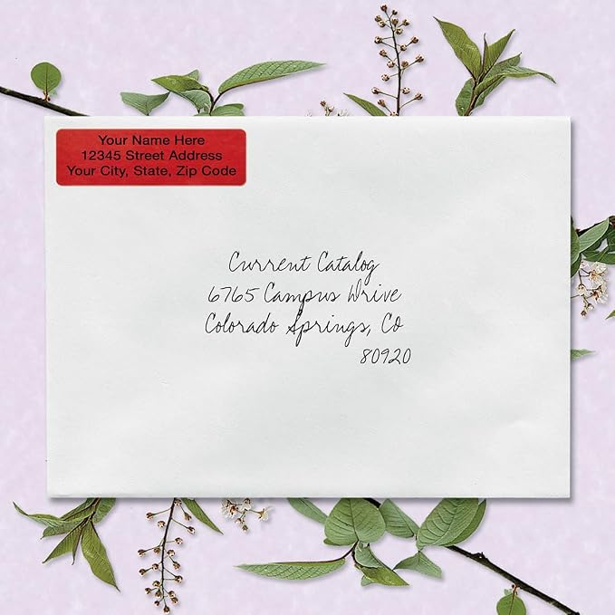 Colorful Images Red Metallic Foil Rolled Return Address Mailing Labels with Dispenser, Customize with Name & Shipping Address, 500 Self Adhesive, Easy Peel Sticker Label Roll, 3/4" x 2 1/2"
