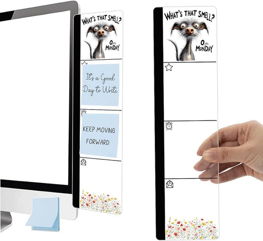 Monitor Memo Board Acrylic Sticky Note Holder Funny Dog Monday Office Desk Decor with 100 Self Stick Note Pads What's that Smell Quote