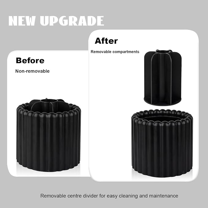 Rotating Makeup Brush Holder Organizer with Removable Dividers, Black | 7 Slots Make Up Brush Organizer 360 Spinning Cosmetic Storage Pen Holder for Desk, Vanity, Dresser