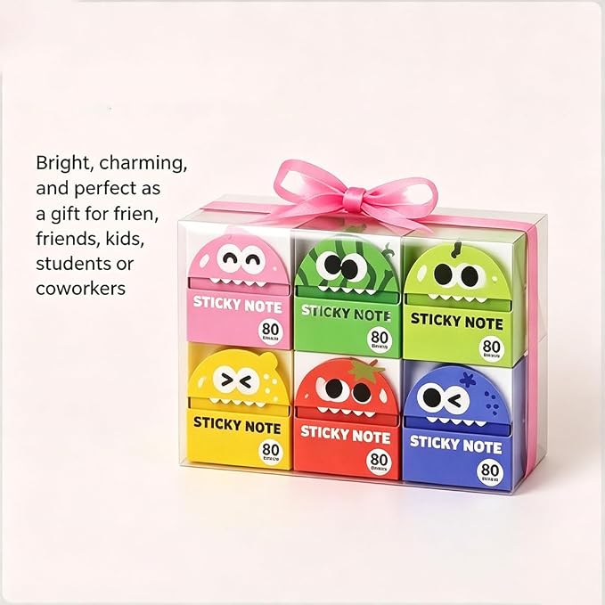 Cute Fruit Monster Pop Up Sticky Notes, Transparent Pull Out Sticky Notes, Translucent Sticky Notes Index Tabs Fun Clear Note, 80 Sheets Per Box, for Office, School，6 Boxes