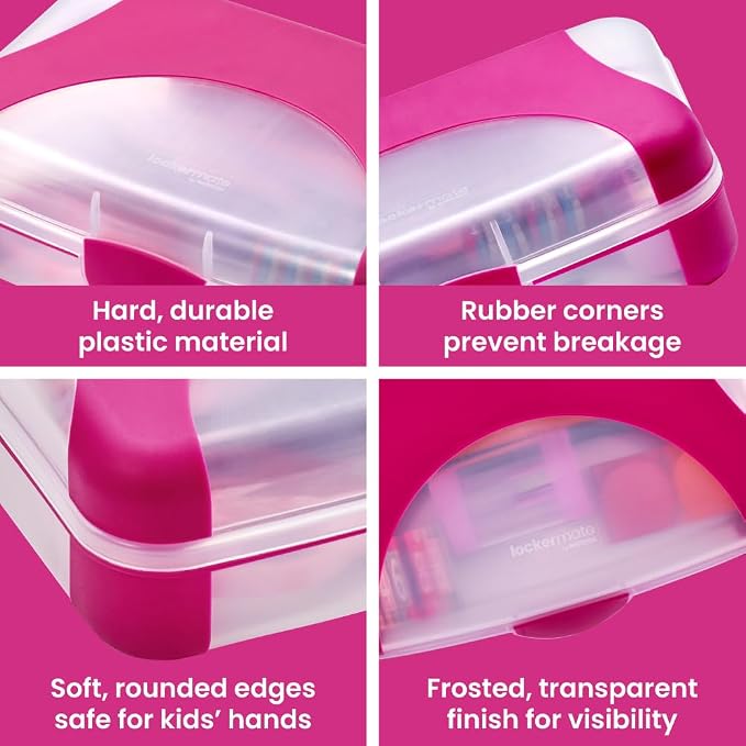 LockerMate by Bostitch Hard Pencil Case, Durable Plastic Pencil Box, Kid-Friendly Design, Fuchsia & Clear