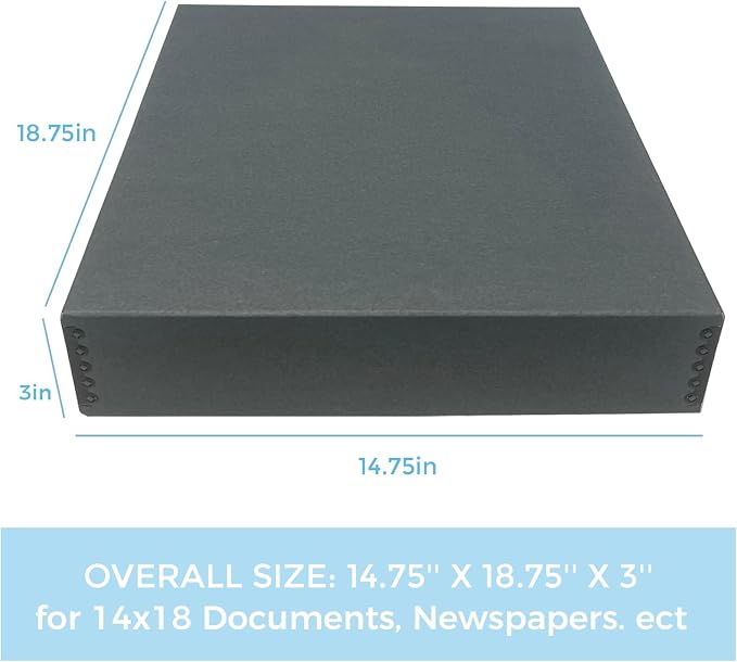 Lineco Museum Archival Storage Box, Drop Front, 14.75x18.75x3 in, Gray | Acid-Free with Metal Edge, Preserves Picture Longevity, Organize Photos, Newspapers, Prints, Documents, Crafts, DIY