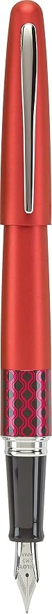 PILOT MR Retro Pop Collection Fountain Pen in Gift Box, Red Barrel with Wave Accent, Medium Point Stainless Steel Nib, Refillable Black Ink (91442)