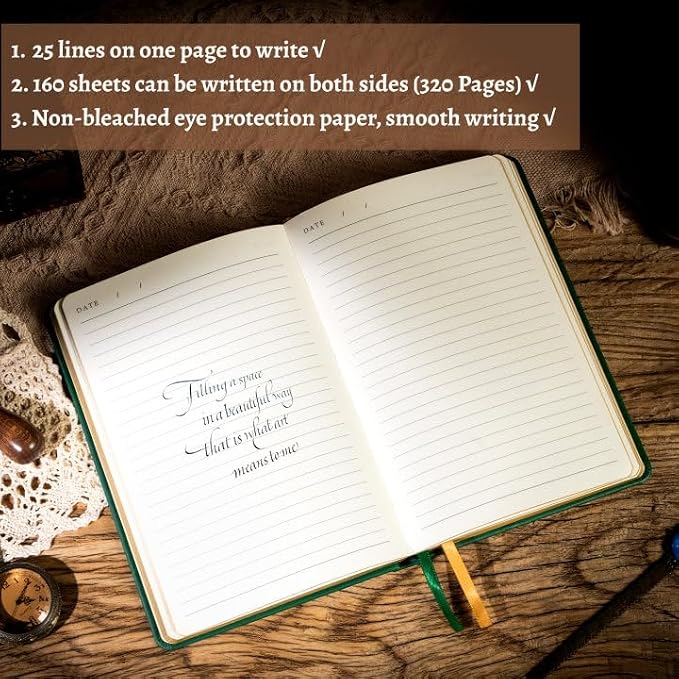 CAGIE 320 Pages Thick Hardcover Journaling Notebooks Vintage Leather Journal for Women Men A5 College Ruled Journals for Writing with Gift Box, 5.7 x 8.3 in, Dark Green