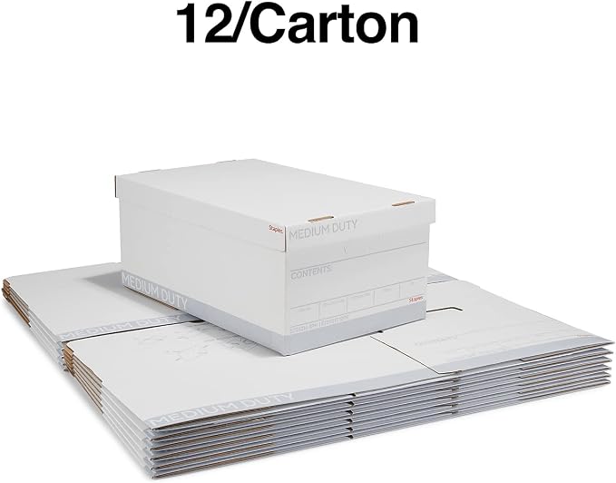 STAPLES Medium Duty File Box, Lift Off Lid, Legal, White/Gray, 12/Carton (TR59217)