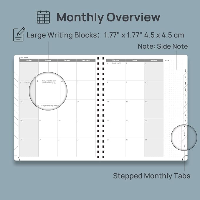 POPRUN 2027 Planner, 8.5'' x 10.5'', Weekly and Monthly Daily Calendar Book | 2027 Agenda(Jan - Dec) Appointment Book with Hourly Time Slots, Monthly Tabs, 100GSM, Spiral Leather Cover - Black