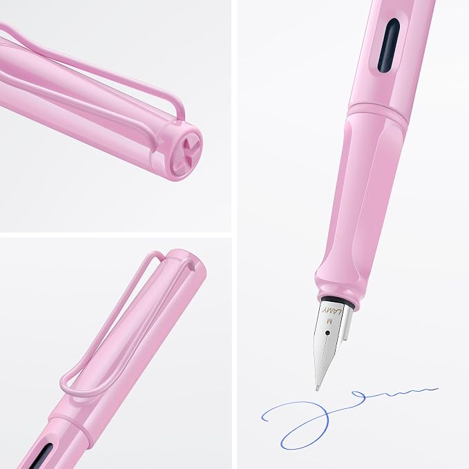 LAMY safari lightrose - Fountain Pen with ergonomic grip & polished Left-Handed steel nib (LH) in size M - ideal for any Writing & Calligraphy - including LAMY T 10 blue cartridge