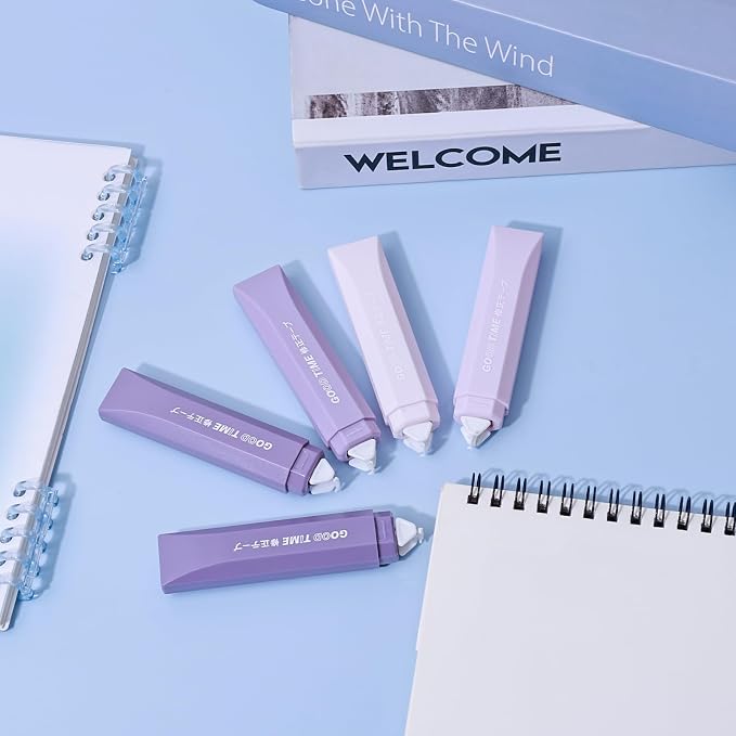 Temiary 5Pcs Beige Correction Tape, Cream Core Pull Out White Tape, Purple | 0.19 In × 19.6 Ft, Smooth Aesthetic Applicator for Wrong Writing School Office Supplies