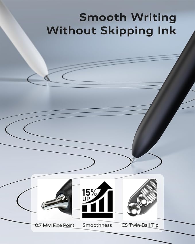 STAGEEK Black Gel Pens GX3, 6 Pcs Fine Point Smooth Writing Pens with 3 Extra Refills, Quick Dry Black Ink Pens for Journaling, Office, Note Taking, School Supplies, Nurse Aesthetic(Black Gray White)