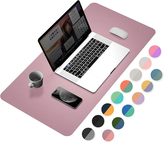 YSAGi Desk Mat, Dual-Sided Desk Pad, 31.5" x 15.7" Laptop Leather Desk Pad Protector, Desk Blotter for Keyboard and Mouse, Waterproof Desk Writing Pad for Office and Home (Dark Pink+Pink)
