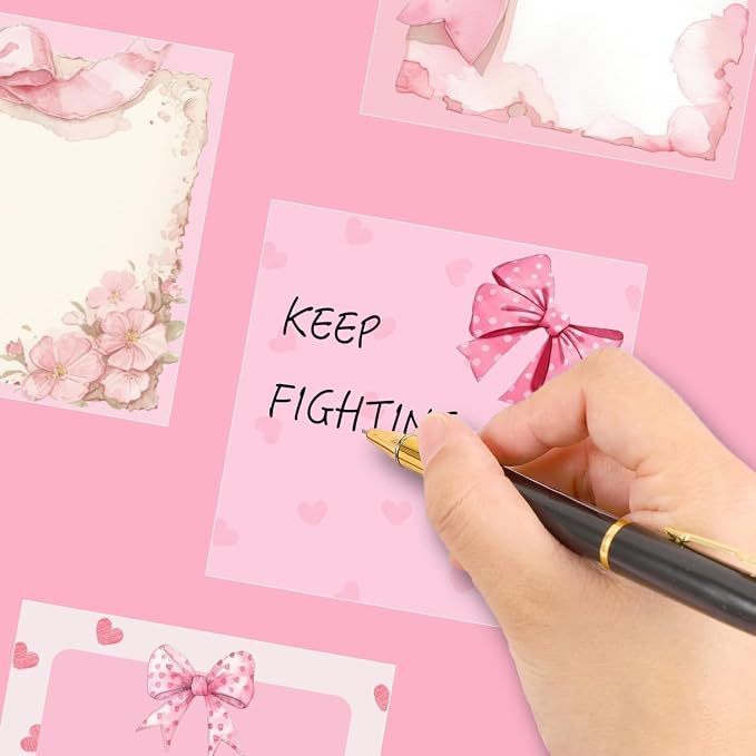 9 Pads Pink Bow Sticky Notes Set, Cute Self-Stick Notepads, Super Adhesive Memo Pads Note Card, Office Decor Gifts, Desk Accessories for Students, School Supplies for Girls, 3x3in