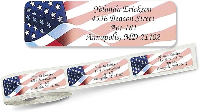 Colorful Images Patriotic Rolled Address Labels, 250 | American Glory, 250 Count, Self-Adhesive, With Dispenser, Customize with Name & Shipping Address