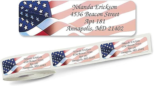 Colorful Images Patriotic Rolled Address Labels, 250 | American Glory, 250 Count, Self-Adhesive, With Dispenser, Customize with Name & Shipping Address
