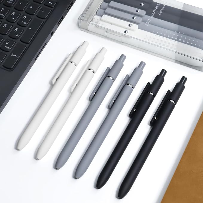 UIXJODO 6 Pcs Gel Pens 0.5mm Quick Dry Black Ink Pens Fine Point Smooth Writing Pen, Cute Office and School Supplies Gifts for Women Teacher Students (6 Pcs Black White Grey Silver)