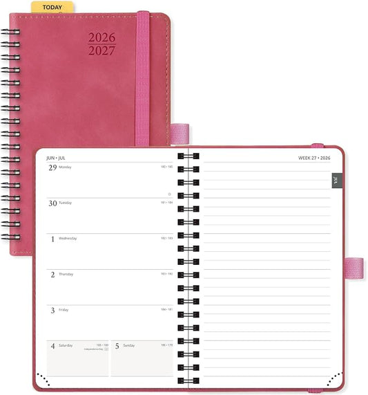 POPRUN Pocket Planner 2026-2027 (JUL 26-JUN 27), Purse Size 4" x 6.25", Small Pocket Calendar for Purse, Academic Weekly and Monthly Calendar with Ruler, Spiral Softcover, 100GSM - Magenta