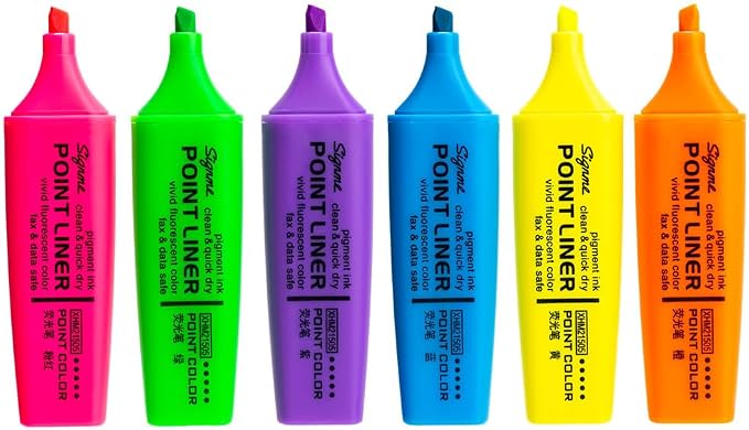 M&G 6pcs Highlighter Pens, 6 Assorted Fluorescent Colors, Soft Fiber Tips, Smooth Highlight Ink, Fluorescent Ink for Journaling, Planners, Office Documents, and Everyday Organization