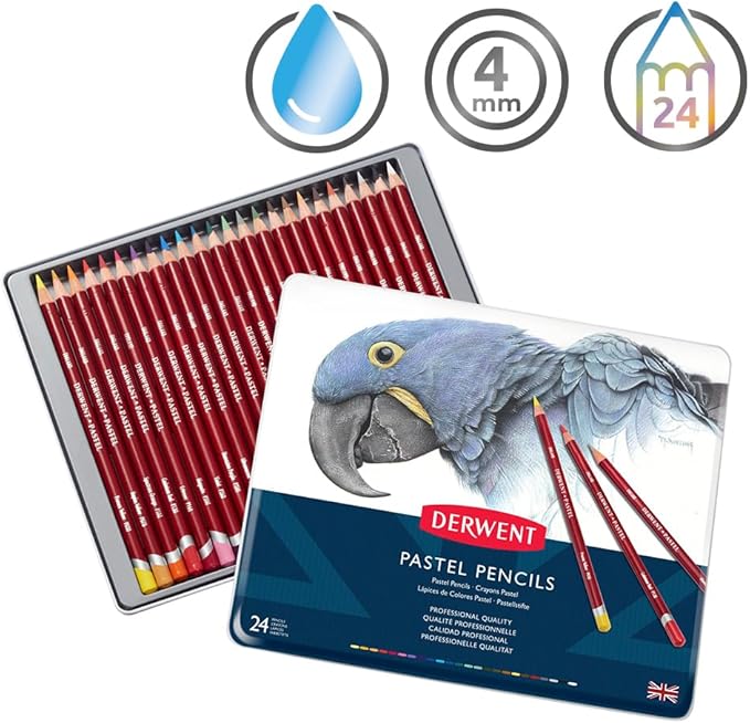 Derwent Pastel Pencils, 4mm Core, Metal Tin, 24 Count (32992)