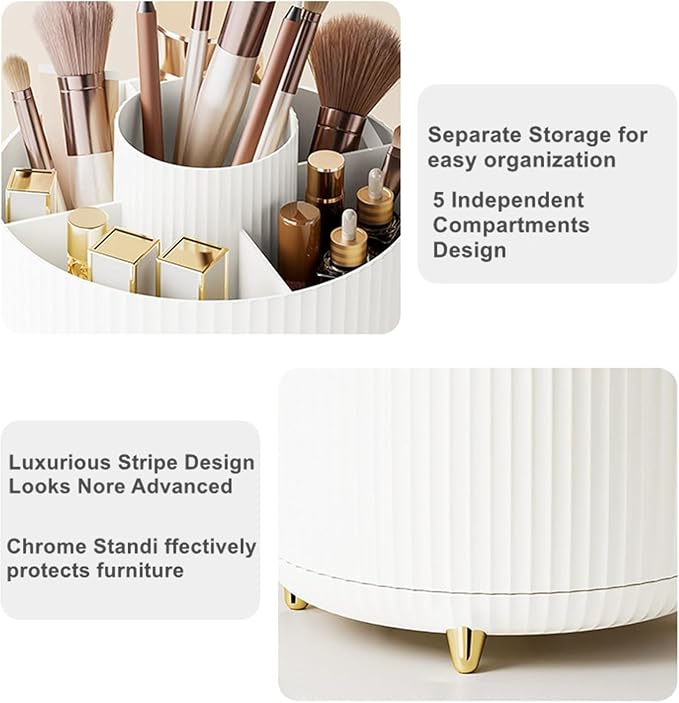 360 Degree Rotating Makeup Brush Holder Organizer Detachable Design 5 Slot Make up Brushes Cup for Cosmetics and Pencil Pen Organizer for Desk Makeup Organizer Skincare Storage for Vanity( Green)