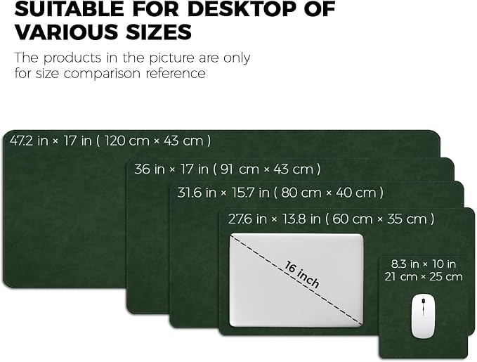 CHEERYGOO Leather Desk Pad Protector, Mouse Pad, Office Desk Mat, Non-Slip PU Leather Desk Blotter, Laptop Desk Pad, Waterproof Desk Writing Pad for Office and Home 31.5"x 15.7" L Dark Green