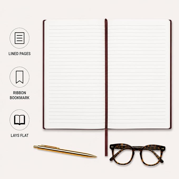 WORLD TRAVELER Large Lined Journal Notebook 256 Ruled White & Ivory Pages | Lay-Flat Binding, Gilded Page Edges Resist Wear, Reinforced Square Corners, Bleed-Resistant Smooth Paper