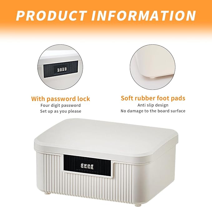 Saim Lockable Storage Box, 2.3 Gallon/9 Liter Combination Lock Box, Medicine Case Container for Personal Private Items, Medicines, Food, Snacks, Locking Cell Phone Smart Device Jail (White)
