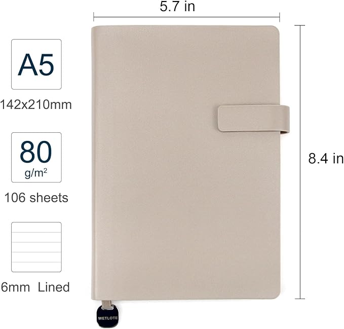 A5 Soft Cover Lined Notebook, Pen Holder & Gold Edges, 180° Lay Flat Journal, Large 5.7 x 8.4 in, Bookmark & Gift Box, Business Notebook for Work, Study, Travel(Light coffee)