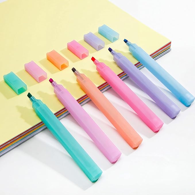Marspark 120 Pcs Highlighters Bulk Chisel Tip Aesthetic 6 Assorted Colors No Bleed Cute Soft Macaron Colors Marker Pens for Journal Planner Notes School Study Office Supplies (Macaron)
