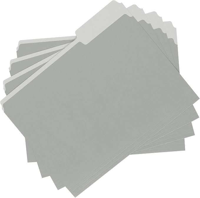 Amazon Basics File Folders for Organization, Letter Size, 1/3 Cut Tab, Gray, 36-Pack