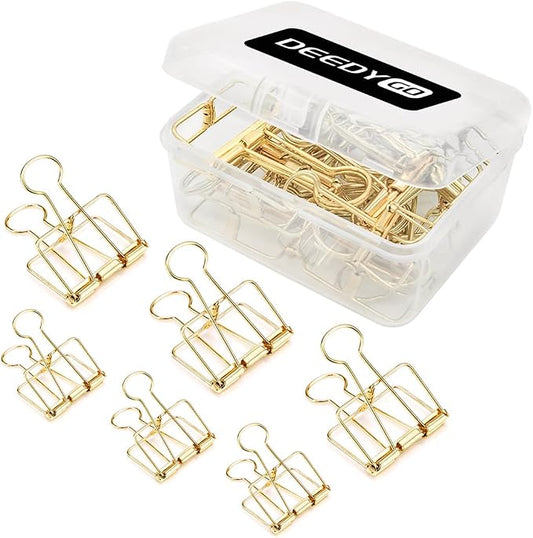 DEEDYGO 20 PCS Gold Wire Binder Clips, Assorted Sizes (10 Medium, 10 Small) | Stainless Steel Hollow Binder Clamps for Paperwork, Sewing, Crafts, Teacher, Office School Supplies, Food Packages