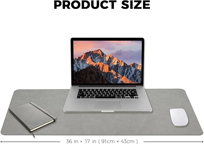CHEERYGOO Leather Desk Pad Protector, Mouse Pad, Office Desk Mat, Non-Slip PU Leather Desk Blotter, Laptop Desk Pad, Waterproof Desk Writing Pad for Office and Home 36"x17" XL Light Grey