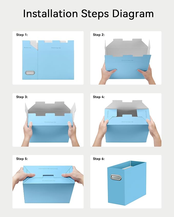 Oterri File Organizer Box, Portable Collapsible Cardboard File Folder Organizer with Handle for Letter Size Hanging Files, Document Storage Box for Home Office & Classroom (8 Packs, Mixed Colors)