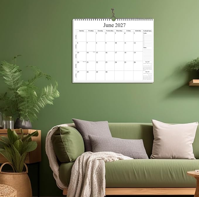 2026-2027 Calendar - Wall Calendar 2026-2027 from July 2026 - December 2027, 18 Months Calendar with Premium Paper, Twin-Wire Binding & Hanging Hook, 12" x 14.5", Black