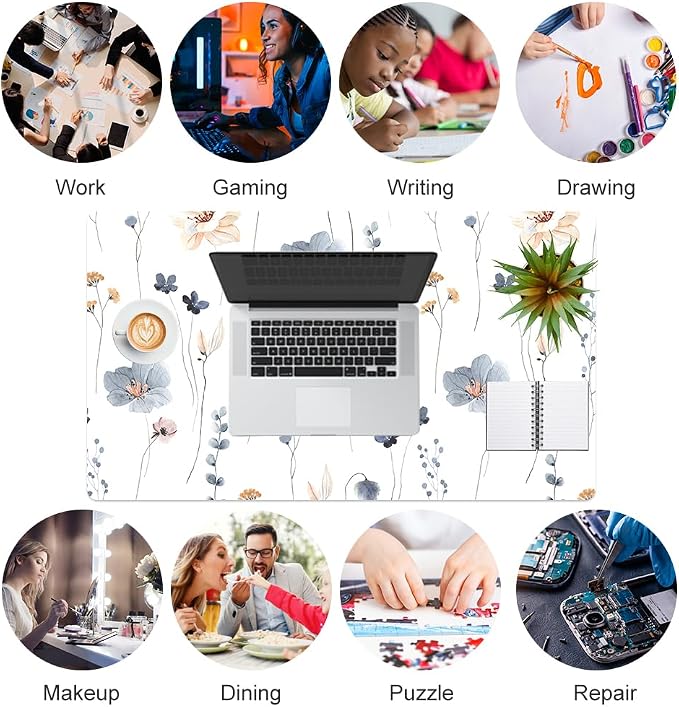 QIYI Large Mouse Pad, Floral Desk Mat for Desktop, Women Girls PU Leather Waterproof Gaming Mousepad, Computer Laptop Flower Desk Accessories Protector Writing Pad for School Office Home 23.6" x 13.8"