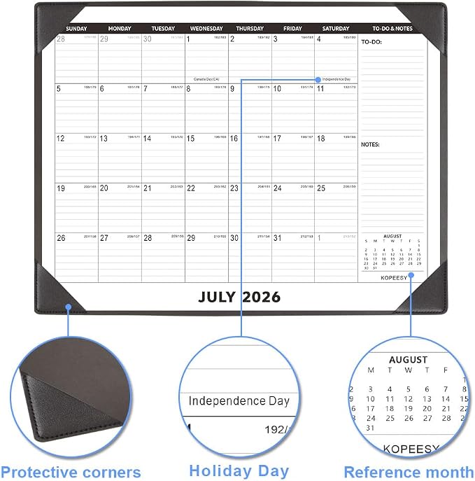 Large Desk Calendar 2026-2027 with Desktop Mat, KOPEESY 22" x 17" Desktop Calendar, 18 Mouths From March 2026 to August 2027, Office Supplies Desk Blotter Calendar for Home School and Office